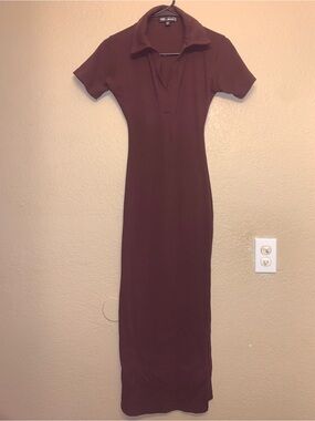 Missguided Midi Polo Dress in Deep Brown